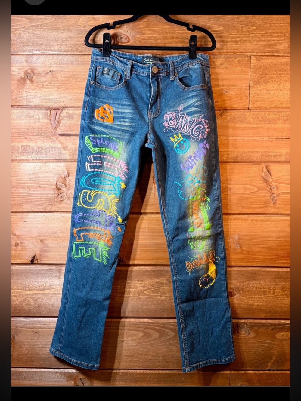 Switch Remarkable Y2K Graffiti Skater Graphic Straight Leg Jeans Size 8/10 💕🖤